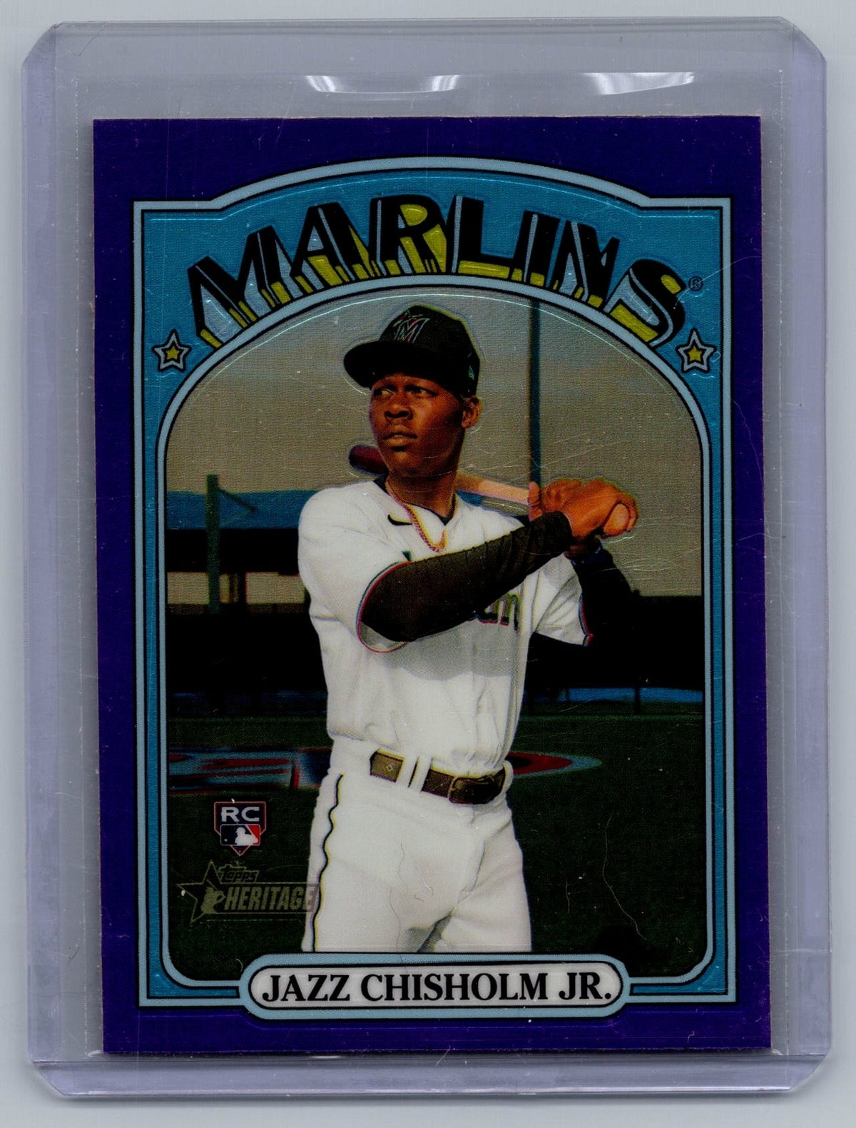 2021 Topps Heritage Chrome Purple Refractors #665 Jazz Chisholm Jr. - NM
