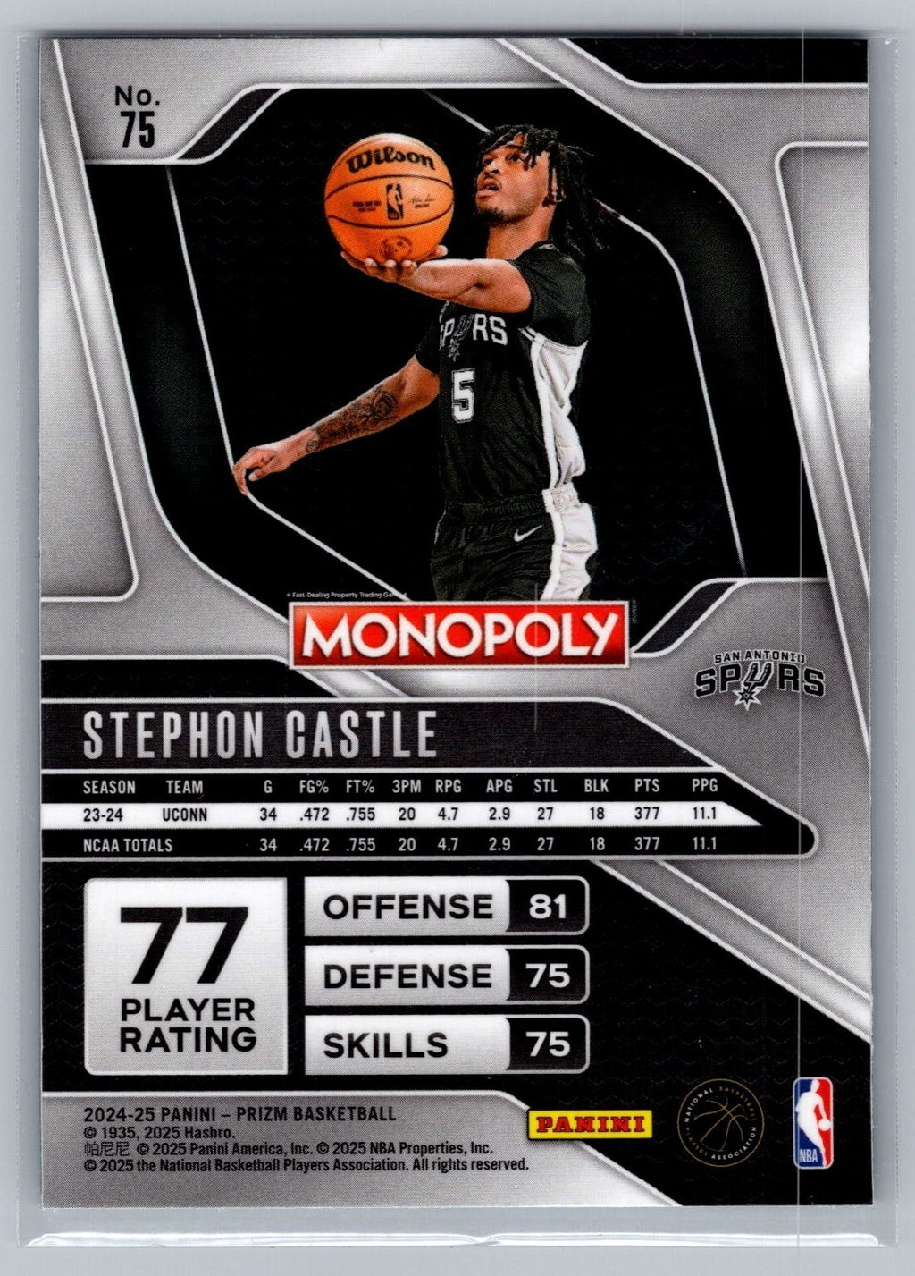 2024-25 Panini Prizm Monopoly #75 Stephon Castle RC