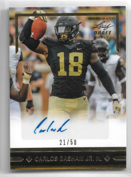 2021 Leaf Ultimate Draft Gold #CBJ Carlos Basham Jr. Auto 21/50