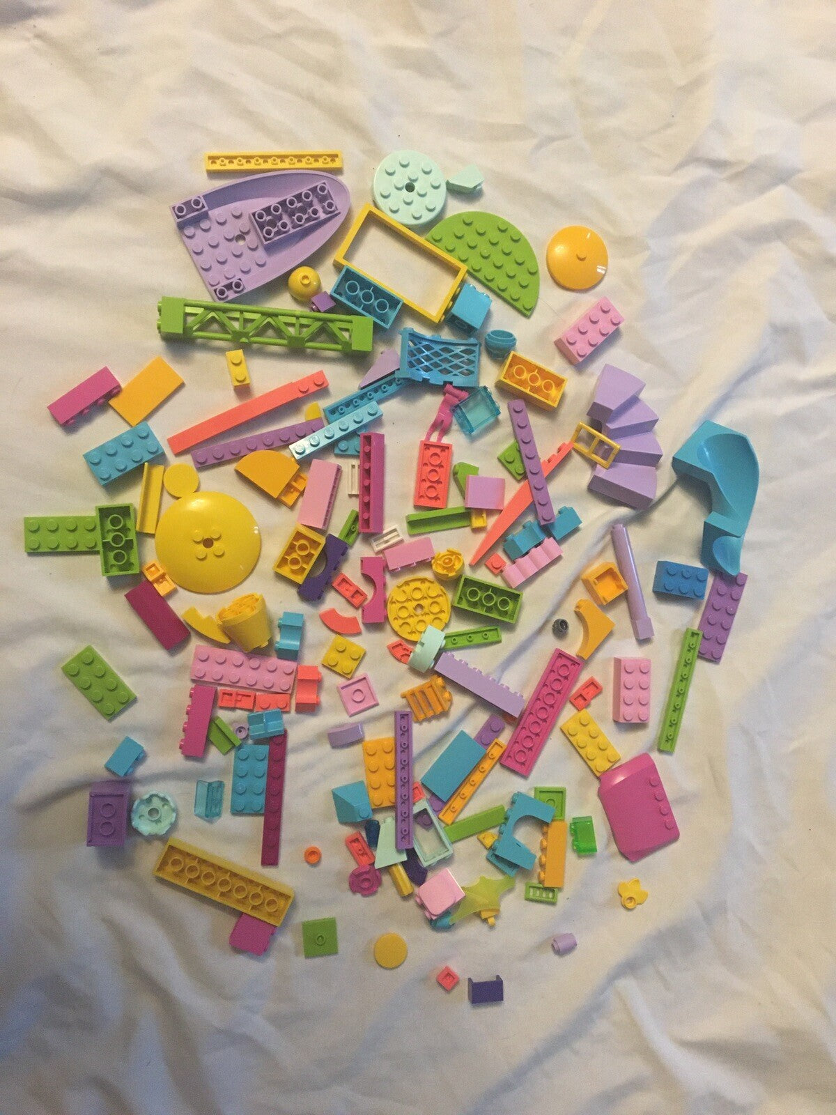 Lot Of 150 Miscellaneous Bright Colored Lego Pieces Slide, Plates,bricks, Stairs