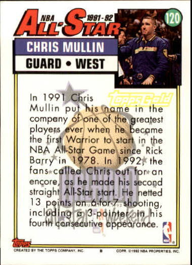 1992-93 Topps Gold #120 Chris Mullin AS - NM