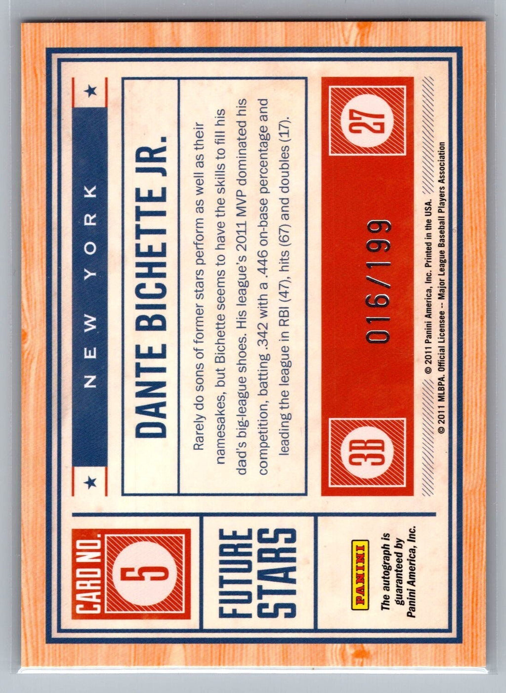2011 Playoff Contenders Future Stars Autographs #5 Dante Bichette 16/199 YANKEES