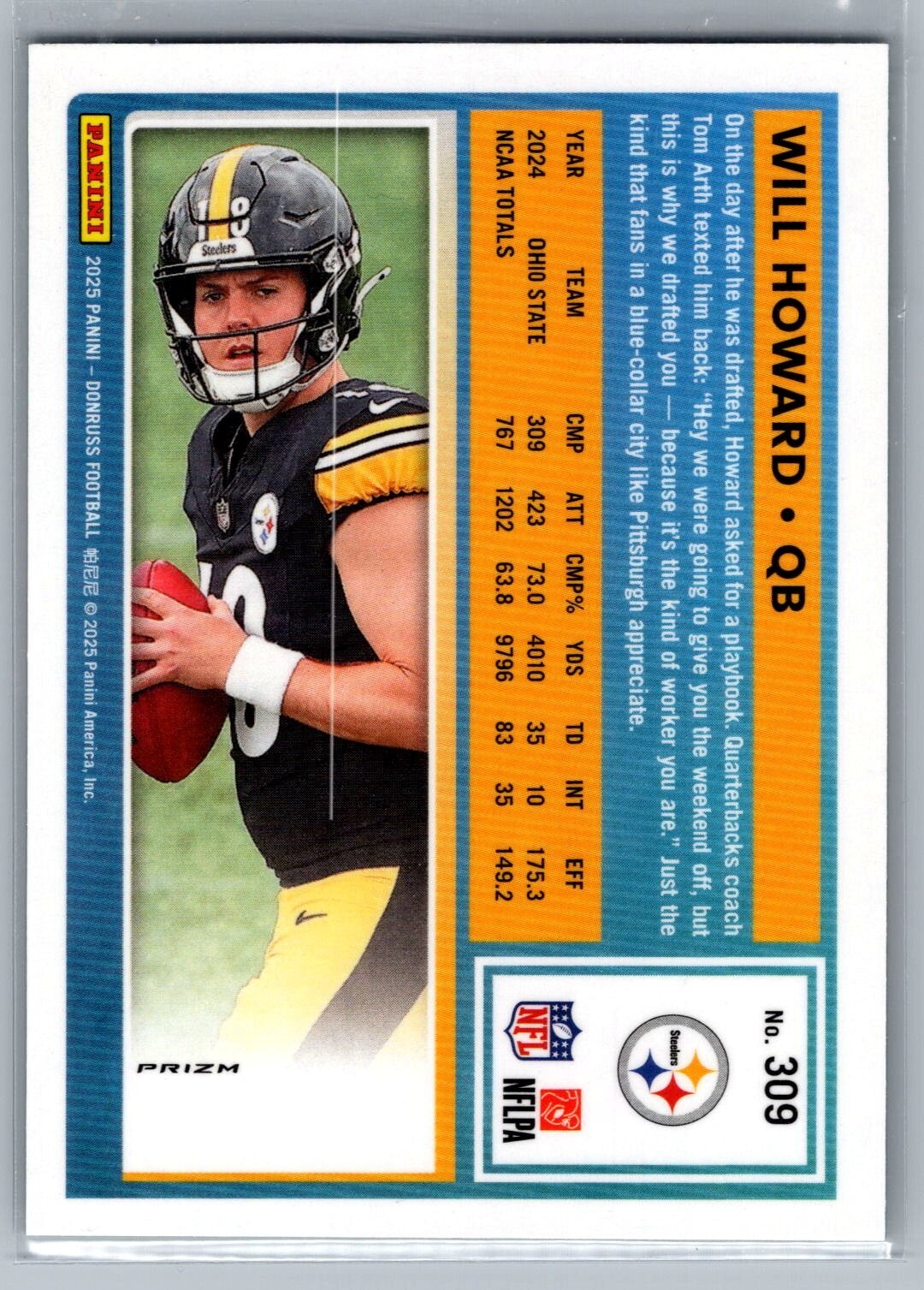 2025 Donruss Optic Rated Rookies Preview Green Velocity #309 Will Howard - NM