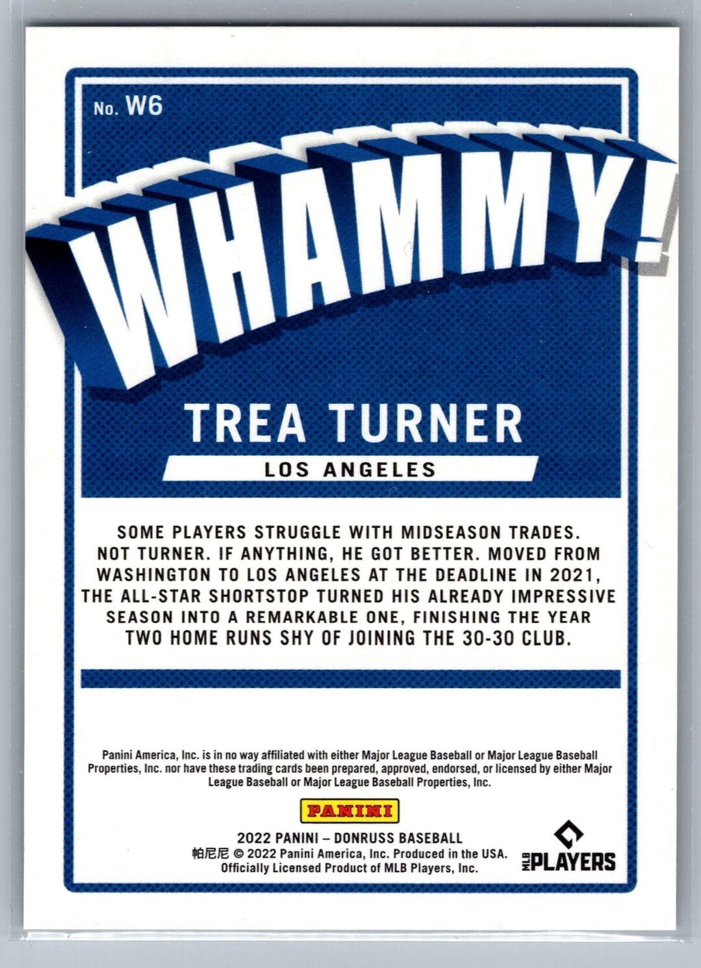 2022 Donruss Whammy #6 Trea Turner