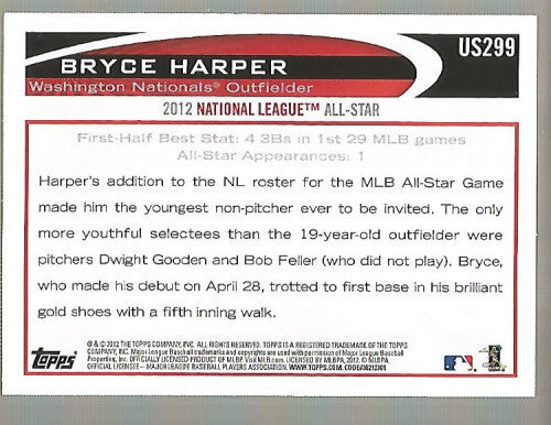 2012 Topps Update #US299A Bryce Harper RC - NM