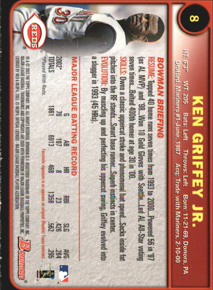 2003 Bowman Gold #8 Ken Griffey Jr. - NM