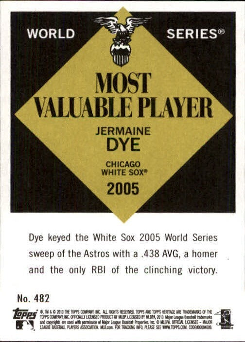 2010 Topps Heritage #482 Jermaine Dye SP - NM