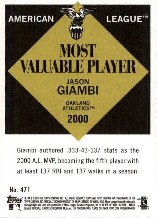 2010 Topps Heritage #471 Jason Giambi SP - NM