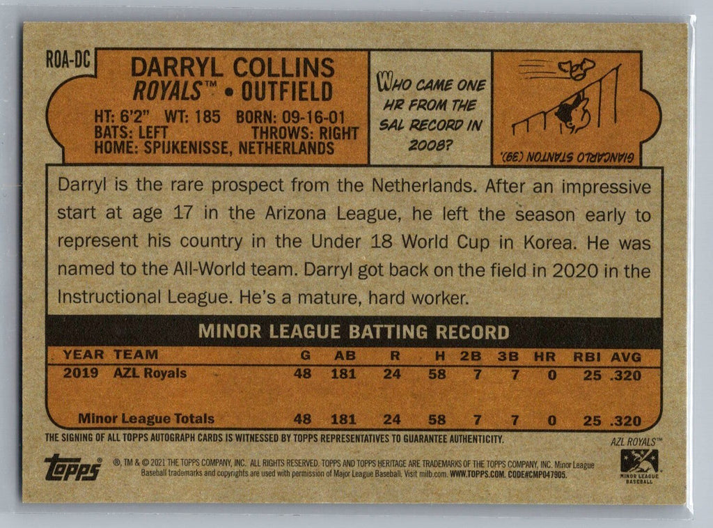 2021 Topps Heritage Minors Real One Autographs #ROADC Darryl Collins