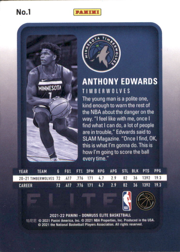 2021-22 Elite #1 Anthony Edwards - NM