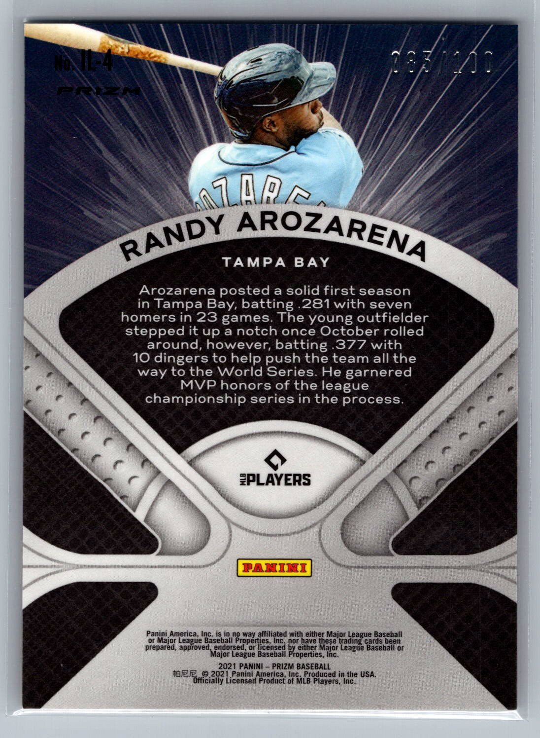 2021 Panini Prizm #IL-4 Randy Arozarena Illumination Neon Orange Prizm 85/100