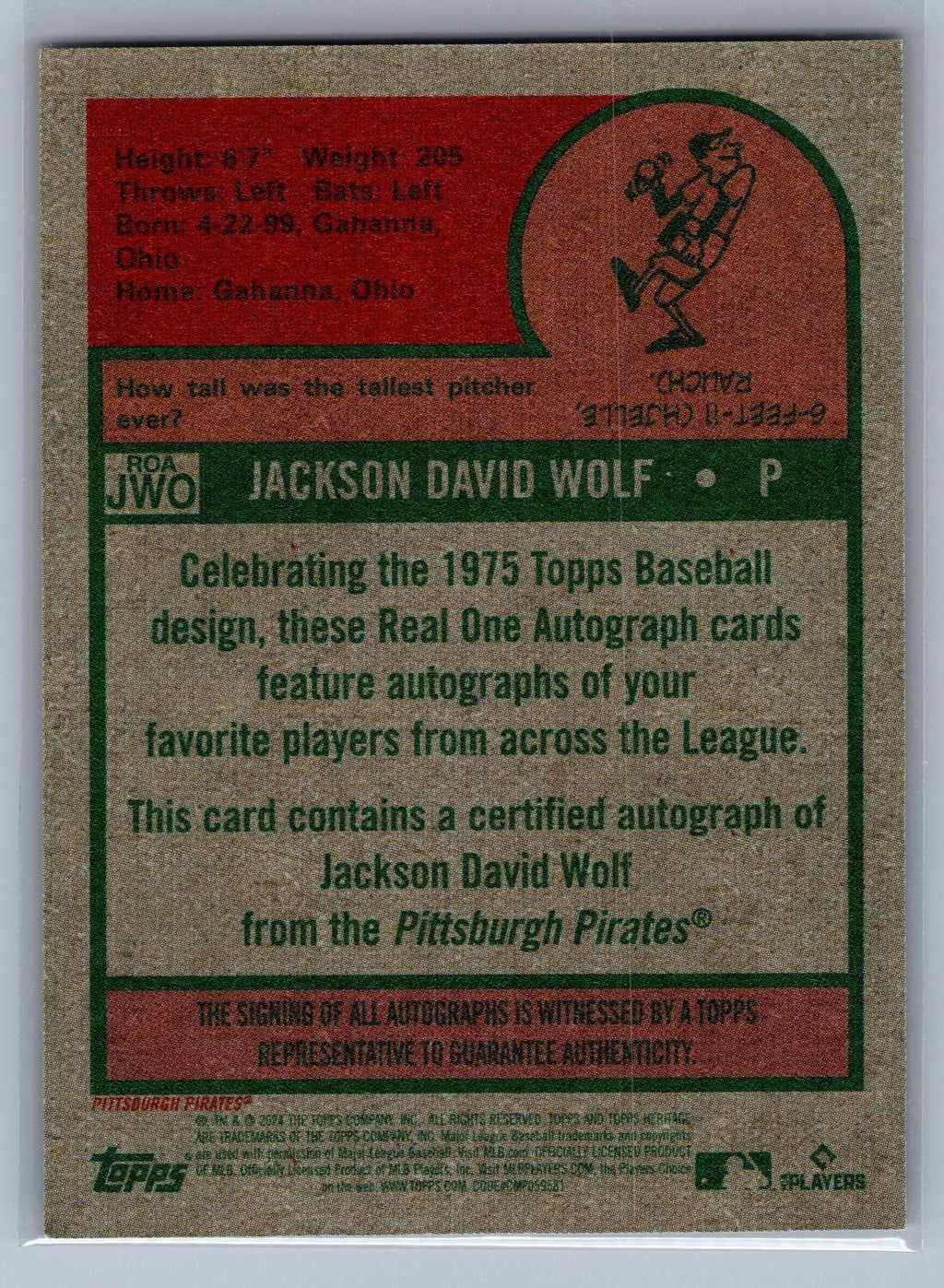 2024 Topps Heritage Real One Autographs #ROAJWO Jackson Wolf