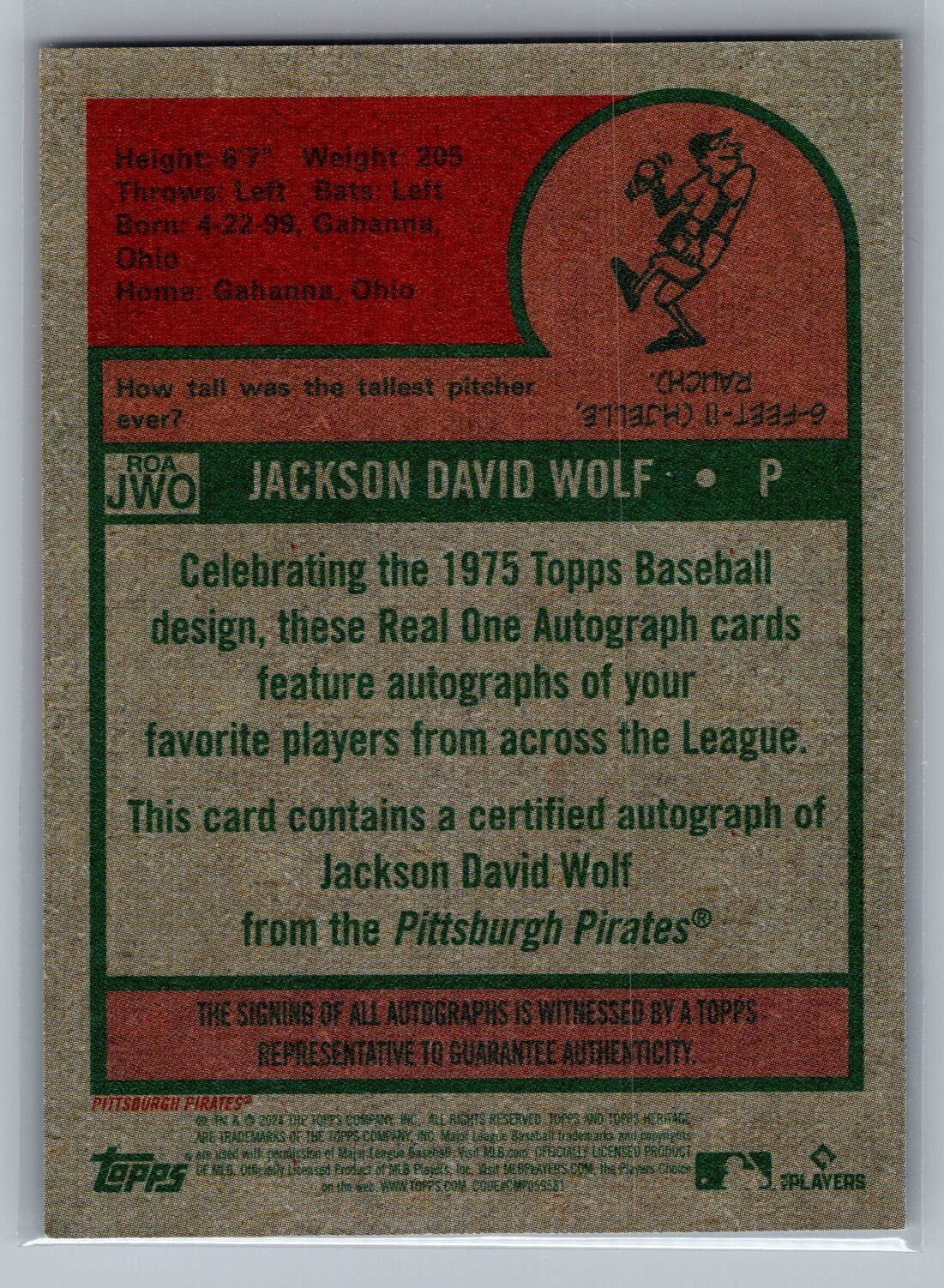 2024 Topps Heritage Real One Autographs #ROAJWO Jackson Wolf