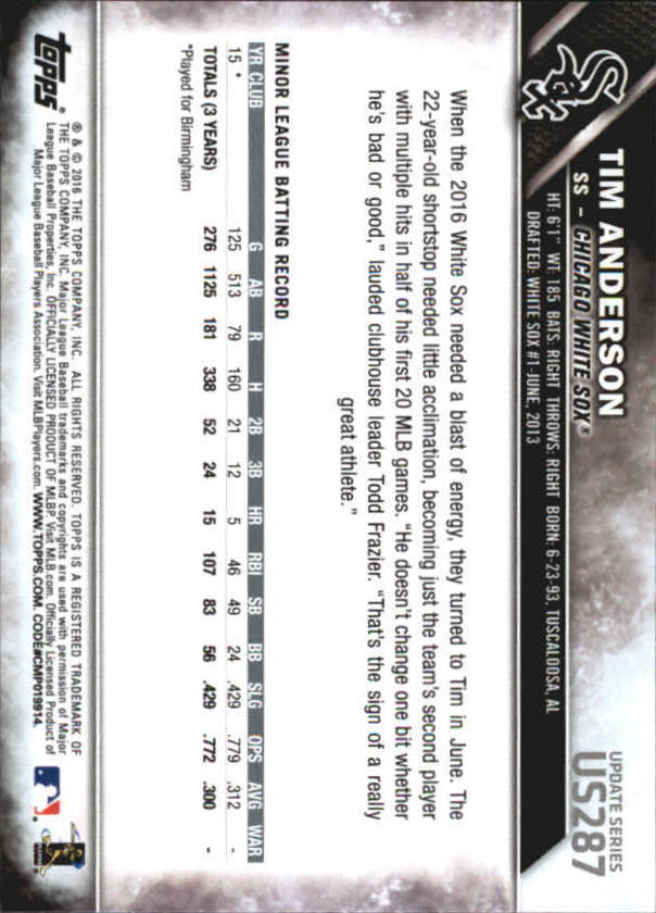 2016 Topps Update #US287A Tim Anderson RC - NM