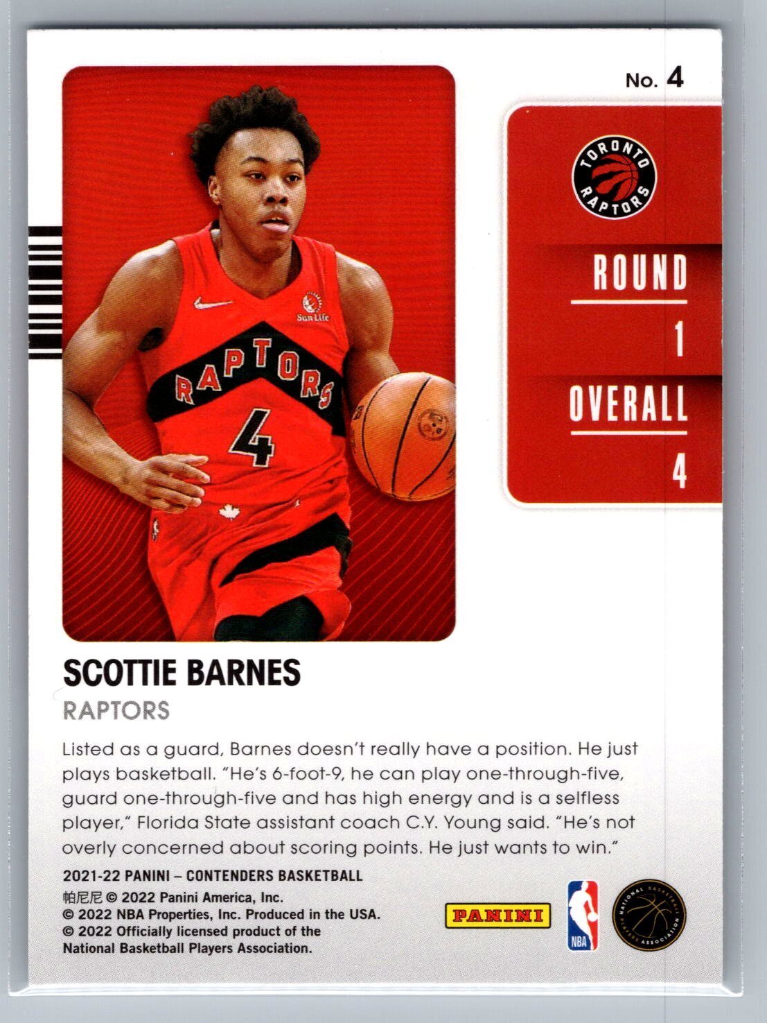 2021-22 Panini Contenders '21 Draft Class Contenders #4 Scottie Barnes