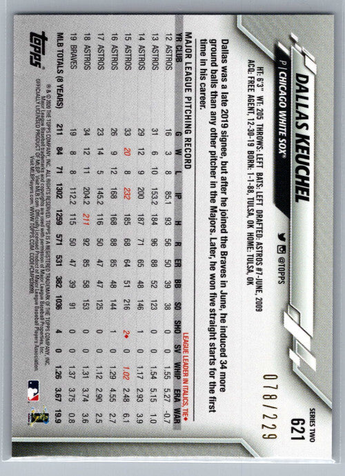 2020 Topps Factory Set Sparkle Foil #621 Dallas Keuchel 78/229 - NM