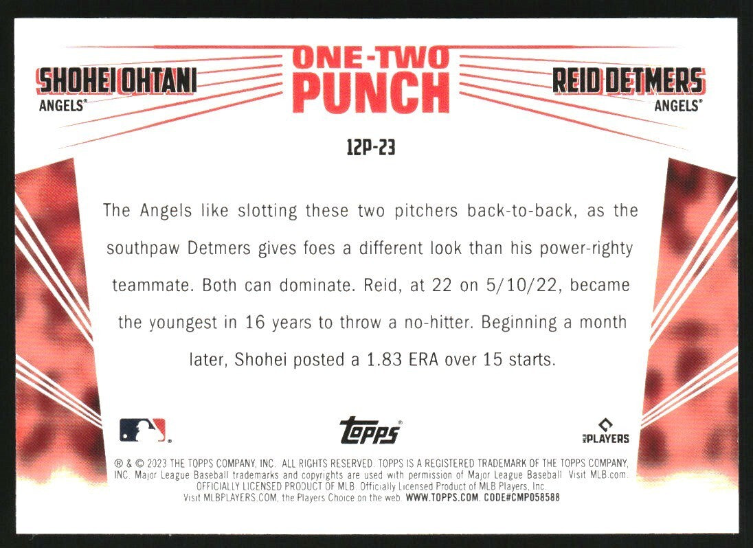 2023 Topps One Two Punch #12P23 Reid Detmers Shohei Ohtani - NM