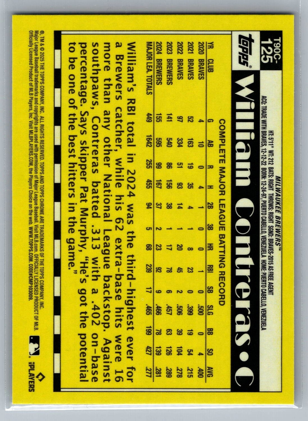 2025 Topps '90 Topps Silver Pack Chrome #T90C125 William Contreras