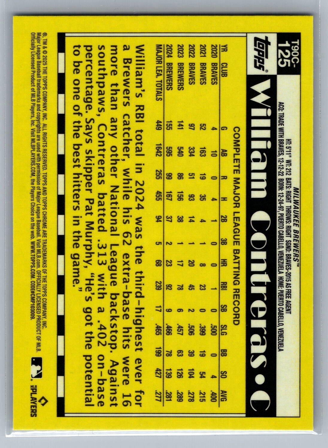 2025 Topps '90 Topps Silver Pack Chrome #T90C125 William Contreras
