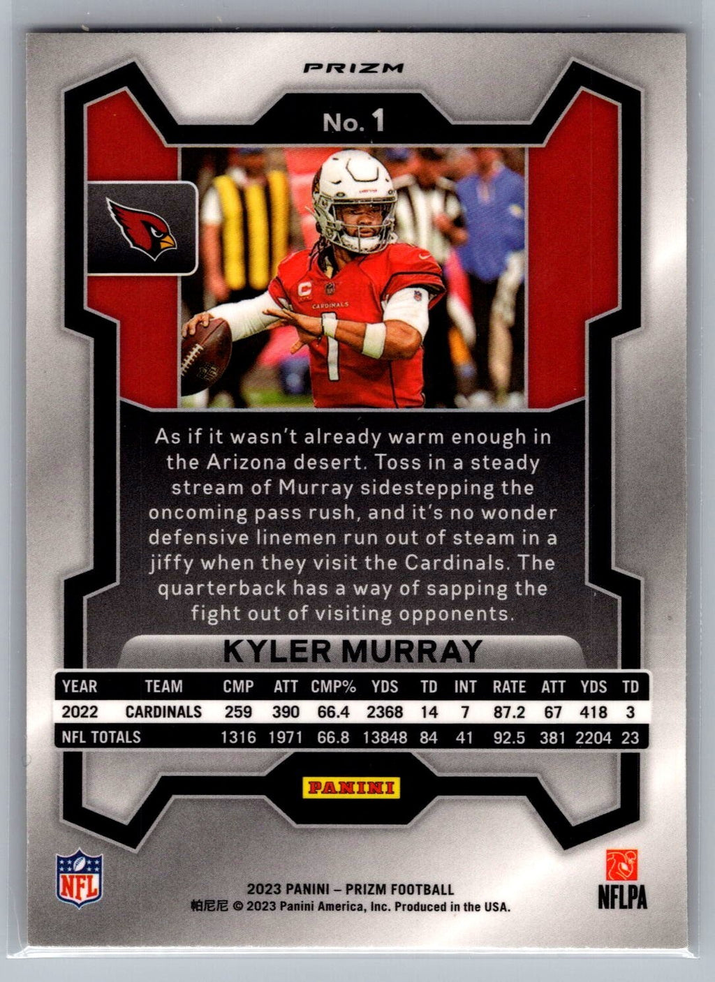 2023 Panini Prizm #1 Kyler Murray Orange Lazer
