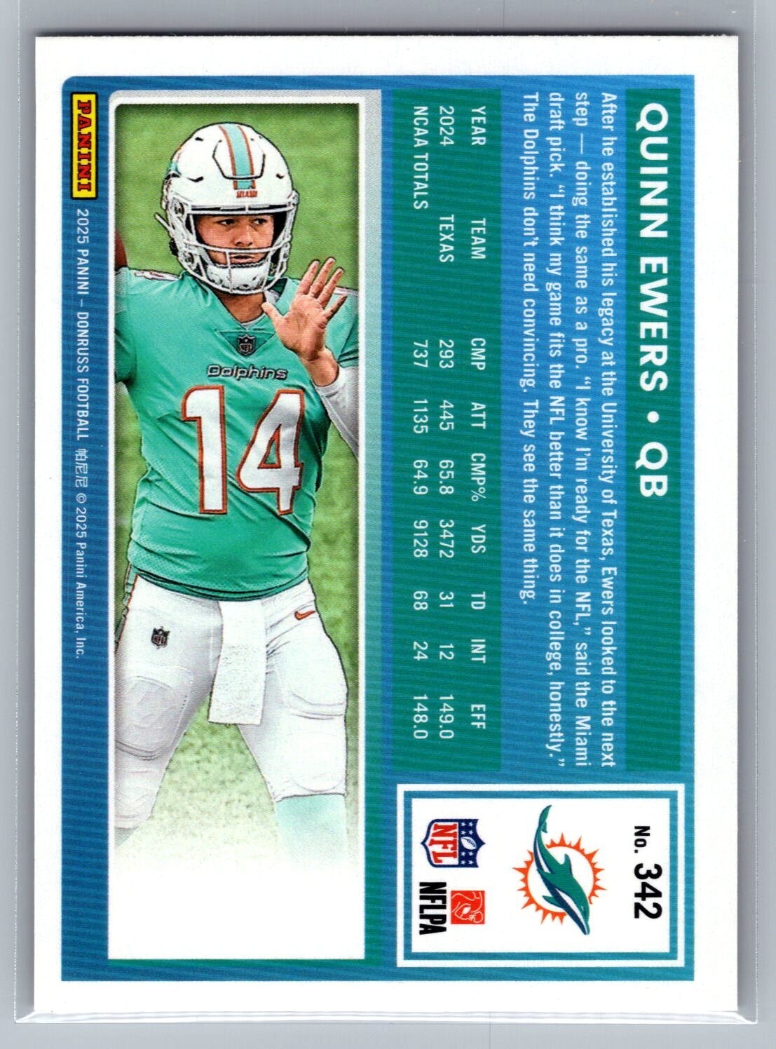 2025 Donruss Press Proof Red #342 Quinn Ewers RR - NM