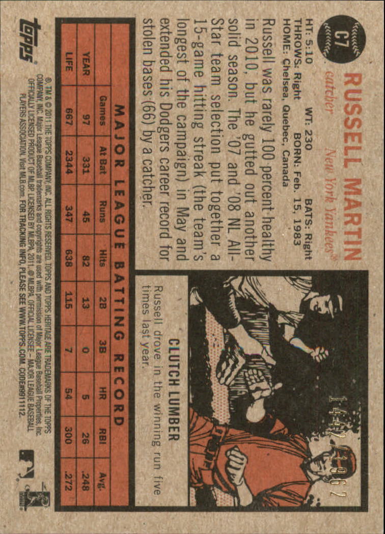 2011 Topps Heritage Chrome Refractors #C7 Russell Martin 14/562 - NM