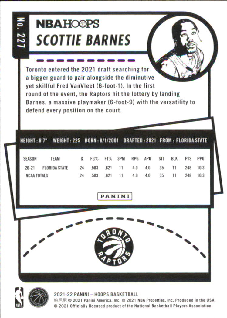 2021-22 Hoops #227 Scottie Barnes RC - NM