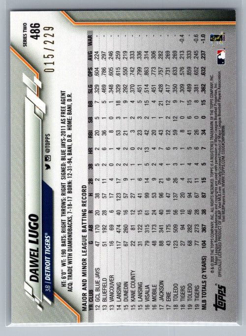2020 Topps Factory Set Sparkle Foil #486 Dawel Lugo 15/229 - NM