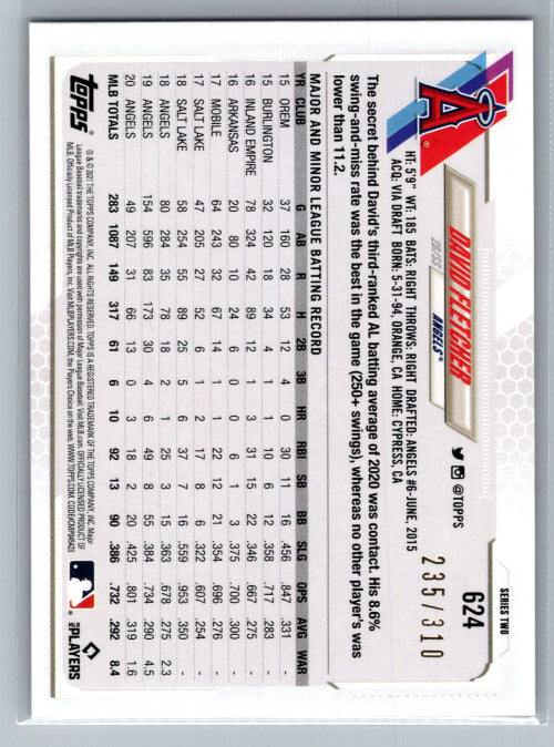 2021 Topps Factory Set Foilboard #624 David Fletcher 235/310 - NM