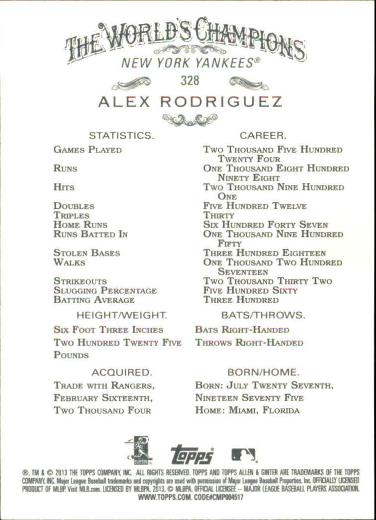 2013 Topps Allen and Ginter #328 Alex Rodriguez SP - NM