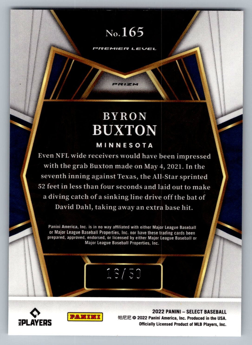 2022 Select White #165 Byron Buxton PRM 19/50