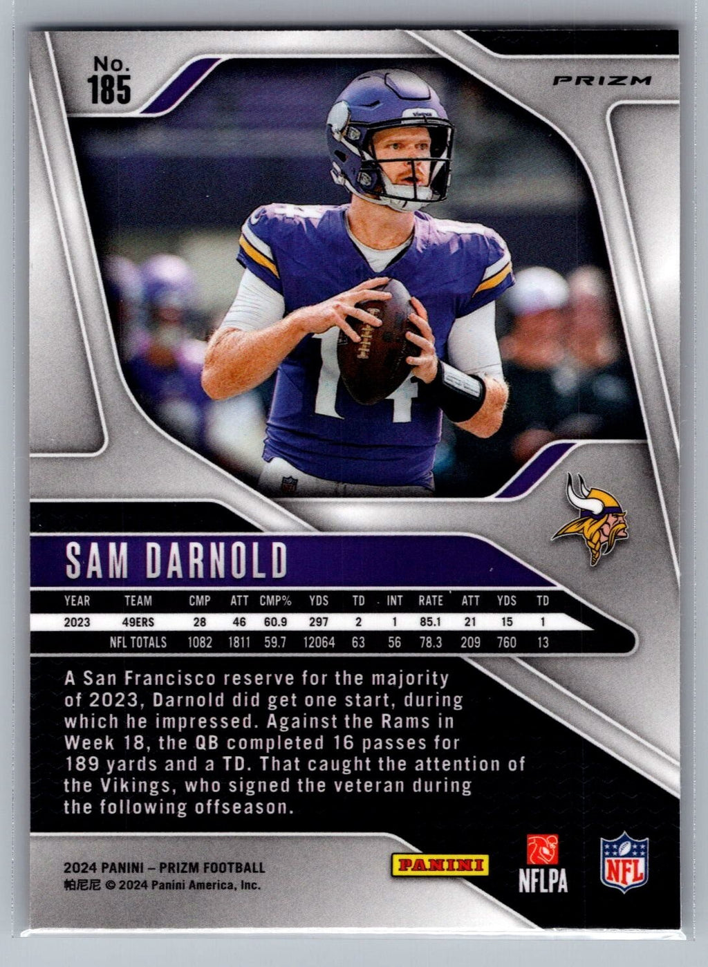 2024 Panini Prizm #185 Sam Darnold Lazer